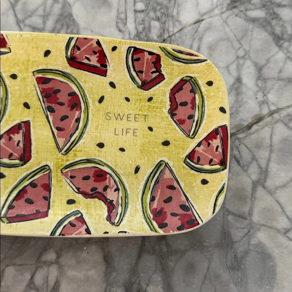 Mud Pie Watermelon Ceramic Tray Trinket Dish Red Yellow and Green